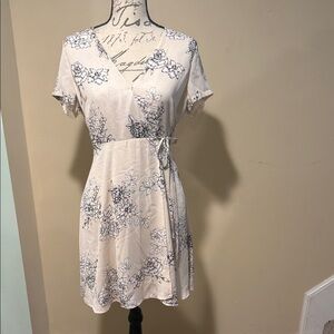 Soft Pink Floral Wrap Dress with Cream and Black flowers. Sweet and feminine
